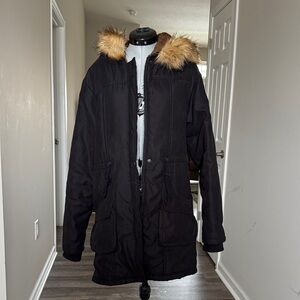 Black Parka with Faux Fur Hood